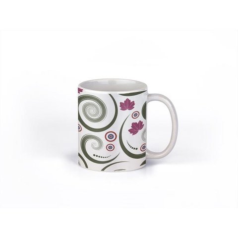 Caneca ECF Folhas Espirais Branca Porcelana 325ml
