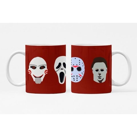 Caneca ECF Máscaras de Terror Branca Porcelana 325ml