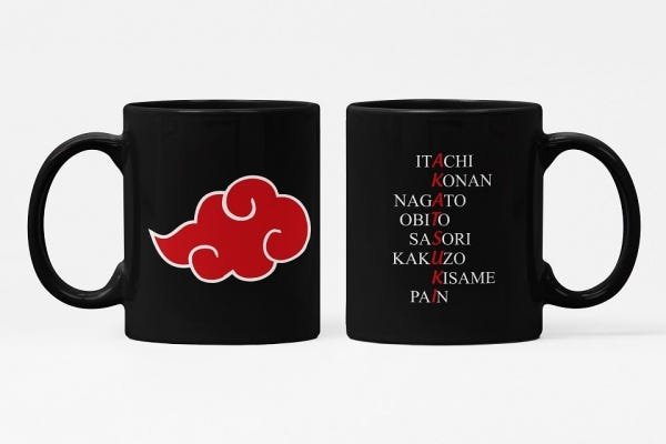 Caneca ECF Naruto Símbolo Akatsuki Preta Porcelana 325ml