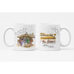 Caneca ECF Natal Celebrando Nascimento de Jesus Branca Porcelana 325ml