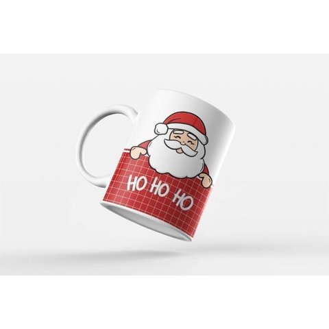 Caneca ECF Natal Papai Noel HoHoHo Branca Porcelana 325ml