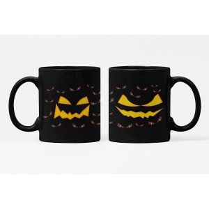 Caneca ECF Olhos de Abóbora Halloween Preta Porcelana 325ml