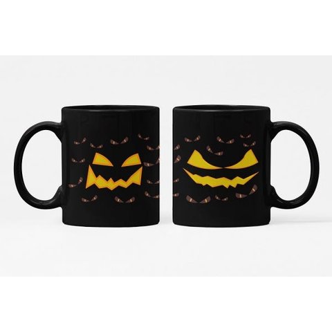 Caneca ECF Olhos de Abóbora Halloween Preta Porcelana 325ml