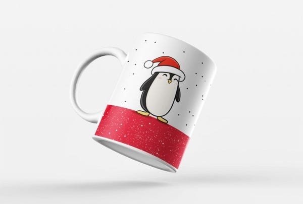Caneca ECF Pinguim Então é Natal Branca Porcelana 325ml - 1