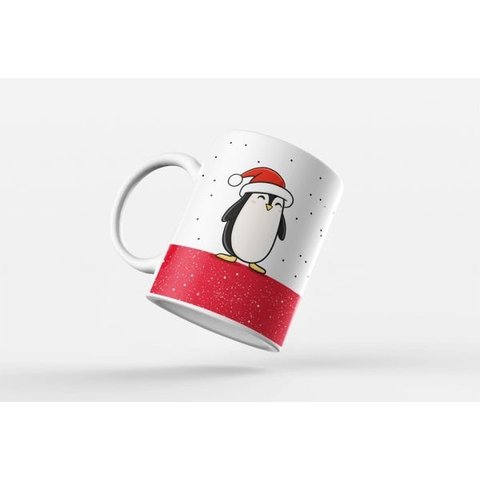 Caneca ECF Pinguim Então é Natal Branca Porcelana 325ml