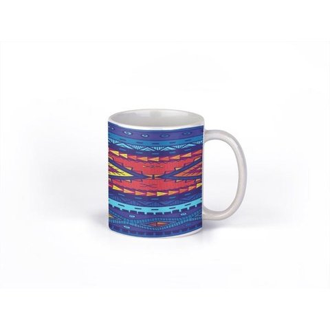 Caneca ECF Tapete Azul Branca Porcelana 325ml