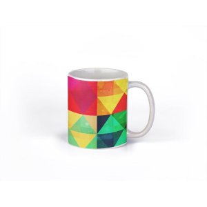 Caneca ECF Triângulos Coloridos Branca Porcelana 325ml