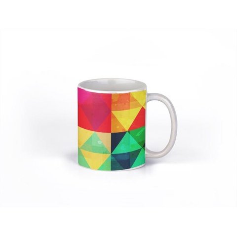 Caneca ECF Triângulos Coloridos Branca Porcelana 325ml