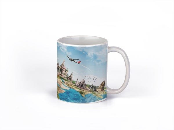 Caneca ECF Viagem ao Redor do Mundo Branca Porcelana 325ml