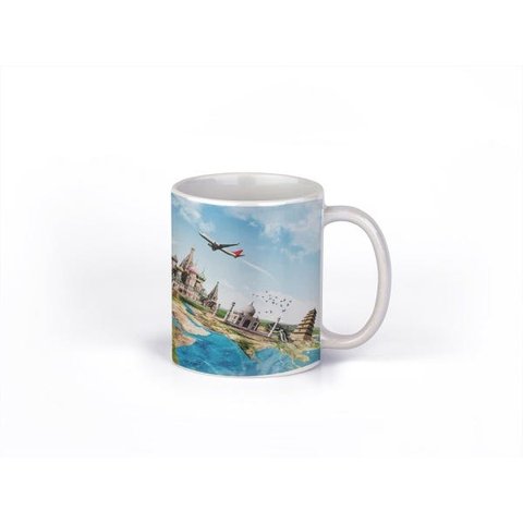 Caneca ECF Viagem ao Redor do Mundo Branca Porcelana 325ml