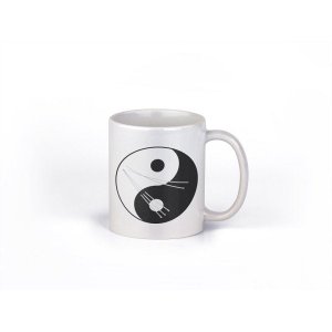 Caneca ECF Yin Yang e Agulhas de Acupuntura Branca Porcelana 325ml