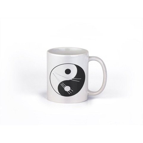Caneca ECF Yin Yang e Agulhas de Acupuntura Branca Porcelana 325ml