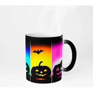 Caneca Mágica ECF Abóboras Halloween Preta Porcelana 325ml