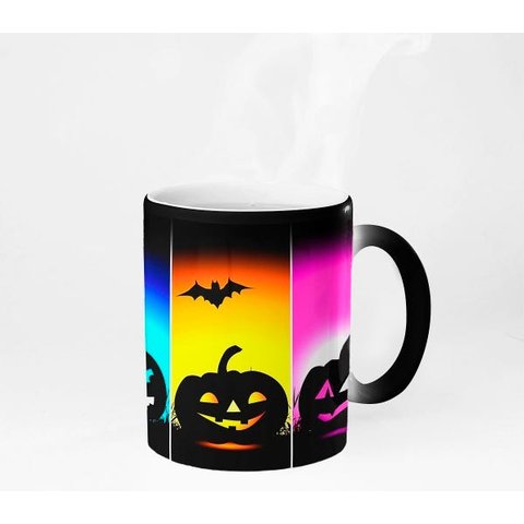 Caneca Mágica ECF Abóboras Halloween Preta Porcelana 325ml