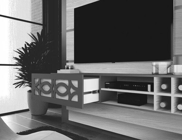 Painel para TV Zurique Naturale com Off White - EDN Móveis - 6