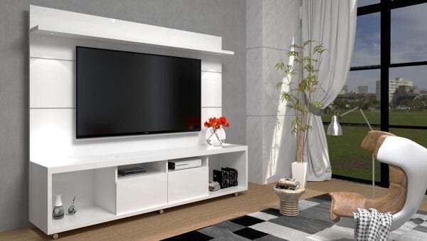 Rack com Painel Arizona 220cm Branco Brilho - Móveisaqui - 2
