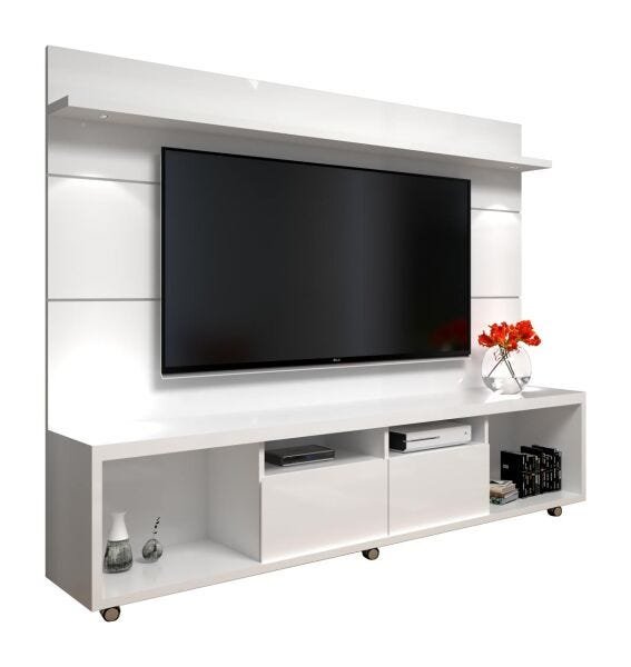 Rack com Painel Arizona 220cm Branco Brilho - Móveisaqui - 1