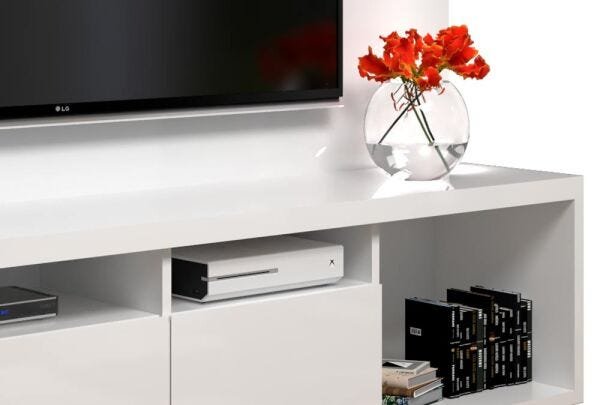 Rack com Painel Arizona 220cm Branco Brilho - Móveisaqui - 5