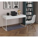 Ver imagem 1 de Mesa De Escritório Industrial Branca 137X53Cm Base Ferro Branco Com 1 Cadeira Branca