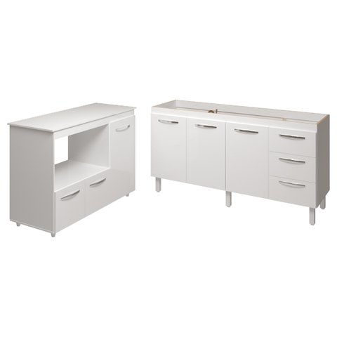 Balcão Cozinha Armário Gabinete de Pia 160 Cm Estela e Balcão para Microondas e Forno Elétrico Lilia