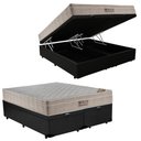 Ver imagem 1 de Cama Box Baú Queen Sintético Bipartido + Colchão Ortobom Airtech Molas Ensacadas 65x158x198 Preto