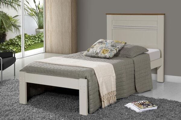 Cama de Solteiro Dallas II Off White com Madeira - Tebarrot Móveis - 2