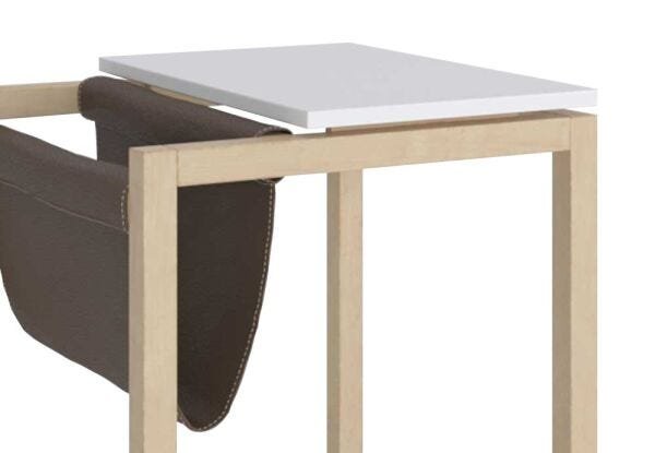 Mesa Lateral Supreme com Revisteiro Branco com Natural - Tebarrot Móveis - 3