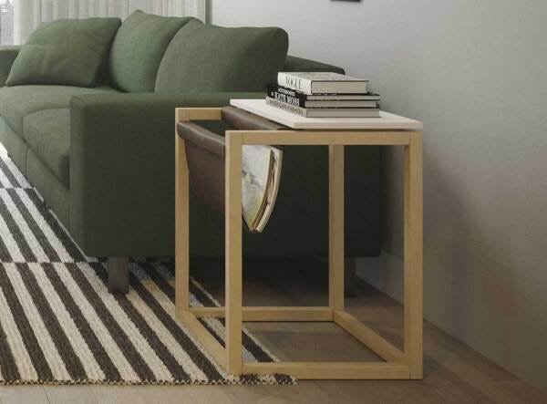 Mesa Lateral Supreme com Revisteiro Branco com Natural - Tebarrot Móveis - 2
