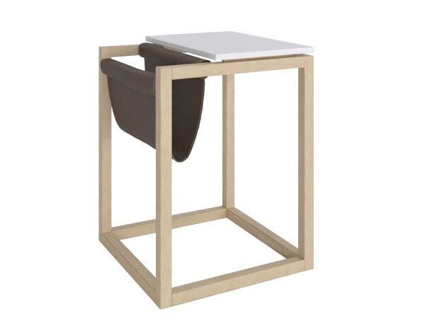 Mesa Lateral Supreme com Revisteiro Branco com Natural - Tebarrot Móveis - 1
