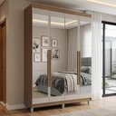 Ver imagem 1 de Guarda-Roupa Solteiro com Pés 4 Portas Batentes com Espelhos Rustic/Crema/Rustic Venus Madesa