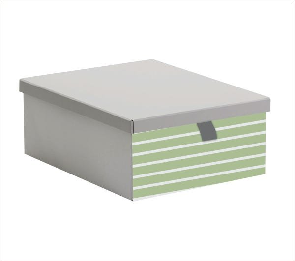 Caixa Organizadora Cinza Listras Verde Com Puxador - 1