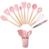 Jogo de Cozinha 12 Peças Silicone Madeira Concha Espatula Colher Escumadeira Talheres Conjunto Utens - 1