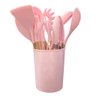 Jogo de Cozinha 12 Peças Silicone Madeira Concha Espatula Colher Escumadeira Talheres Conjunto Utens - 3
