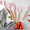 Jogo de Cozinha 12 Peças Silicone Madeira Concha Espatula Colher Escumadeira Talheres Conjunto Utens - 2