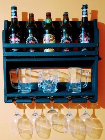 Barzinho Adega Parede cervejas Madeira preto Rústico com abridor - 4