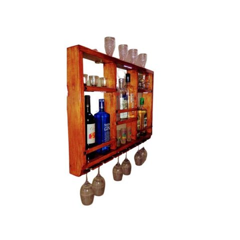 Barzinho Adega Parede Madeira Rústico com LED Azul (Cor Verniz) - Chimera Concepts