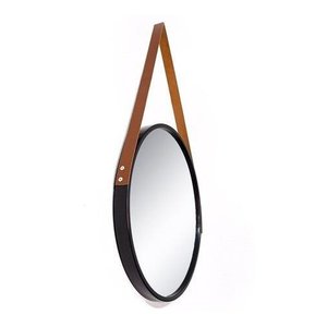 Espelho Decorativo adnet preto com alça marrom 50cm