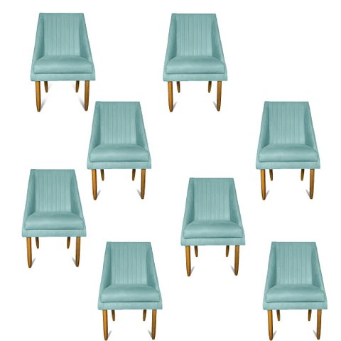kit 08 Cadeiras Para Sala De Jantar Ana Pés Palito Suede Azul Tiffany - D'Classe Decor