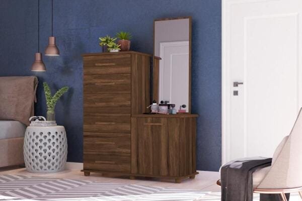 Cômoda Sapateira Com Espelho 6 Gavetas Cedro Stile Minha Casa - 1