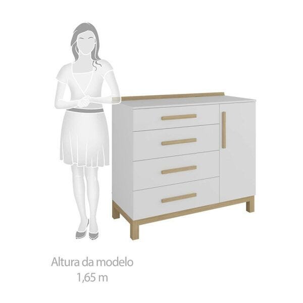 Cômoda com 4 Gavetas e 1 porta Lisa Louis Móveis Peroba Branco/Cedro - 5
