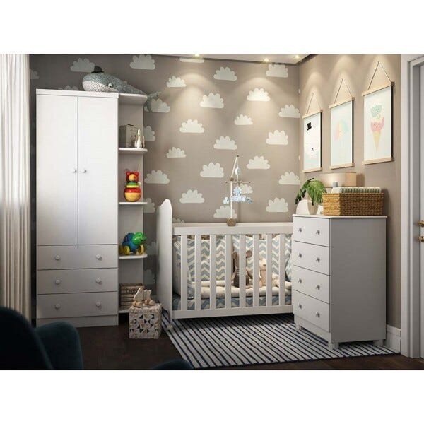 Quarto Infantil Com Guarda-Roupa Smim com prateleira Cômoda Junior e Berço Uli Americano Móveis - Br - 1