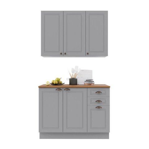 Armário de Cozinha Modulada Compacta Fidelitá Nara 100% MDF 2 Peças 120cm 6 Portas 2 Gavetas com