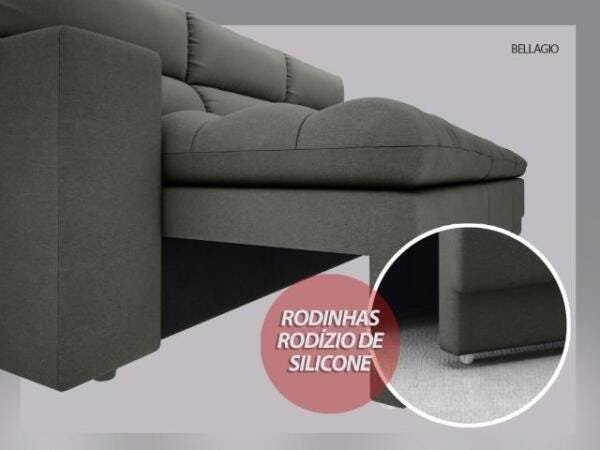 Sofá Bellagio 2,85M Assento Retrátil e Reclinável Velosuede Cinza - NetSofás - 7