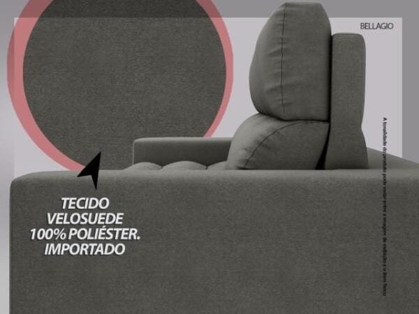 Sofá Bellagio 2,85M Assento Retrátil e Reclinável Velosuede Cinza - NetSofás - 6