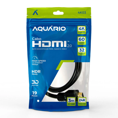 Cabo HDMI 2.0 4k Ultra HD 3 Metros Aquário 4K03 18GBPS Hdr -