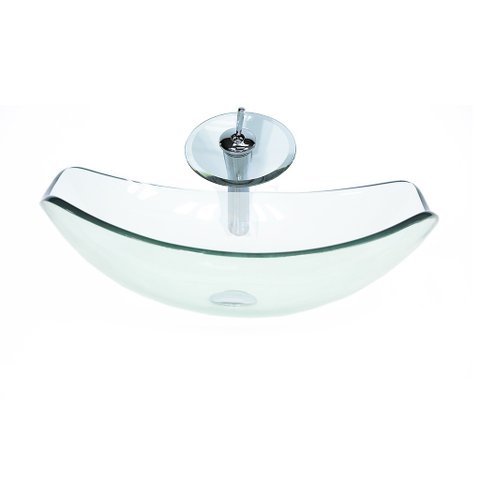 CUBA DE VIDRO OVAL CHANFRADA 51CM JATEADO + VALVULA + TORNEIRA CASCATA