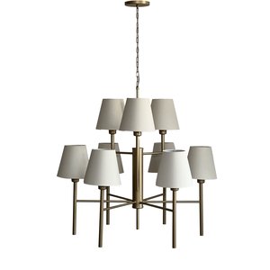 Lustre Estilo Tocheiro 9 Braços Dourado Fosco com Cúpula Marfim