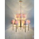 Ver imagem 2 de Lustre Estilo Tocheiro 9 Braços Dourado Fosco com Cúpula Marfim