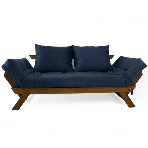 Sofá Japão Futon Acquablock Azul Royal Madeira Cor Imbuia