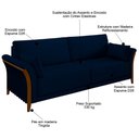 Ver imagem 3 de Sofá Living 3 Lugares 222cm Pés Madeira Roya M22 Veludo Azul Marinho - Mpozenato
